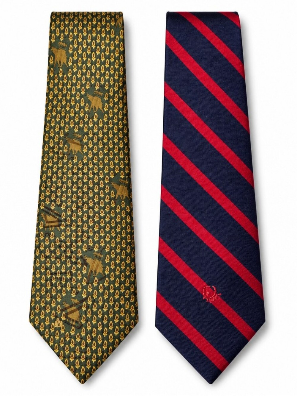 Dior Green & Gold Patterned Tie and  A Valentino Navy & Red Striped Tie #209